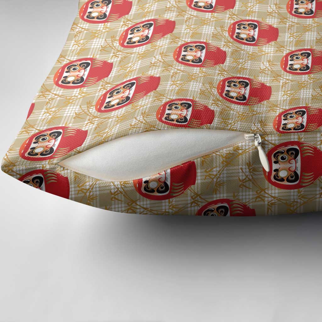 Japanese Daruma Doll Pillow Cover Palaka With Seamless Bamboo Pattern - Polynesian Pride