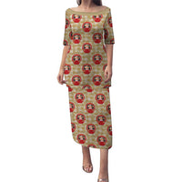 Japanese Daruma Doll Puletasi Palaka With Seamless Bamboo Pattern - Polynesian Pride