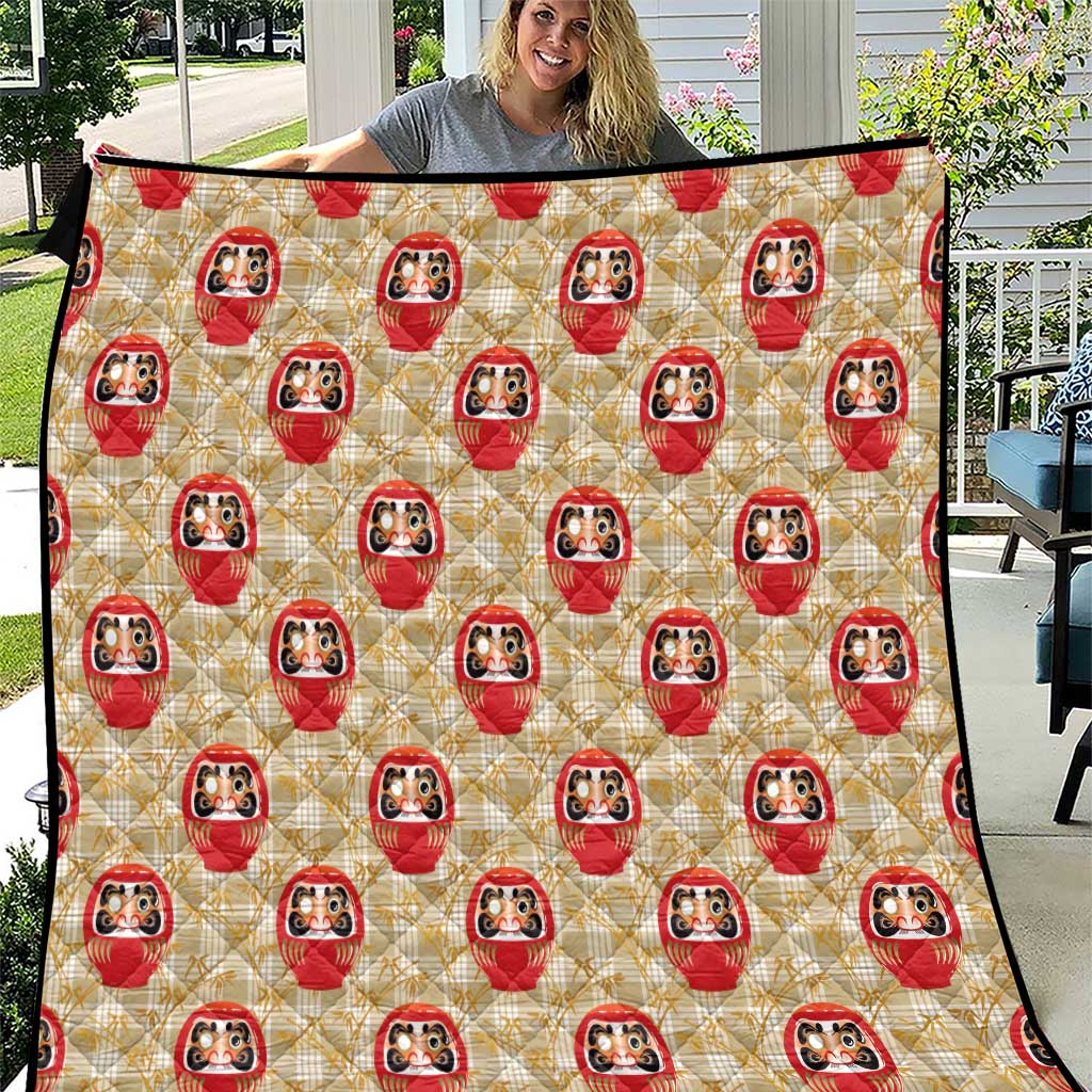 Japanese Daruma Doll Quilt Palaka With Seamless Bamboo Pattern - Polynesian Pride