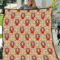 Japanese Daruma Doll Quilt Palaka With Seamless Bamboo Pattern - Polynesian Pride