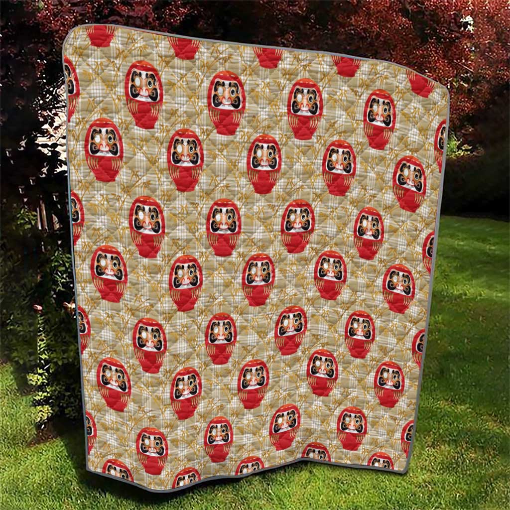 Japanese Daruma Doll Quilt Palaka With Seamless Bamboo Pattern - Polynesian Pride