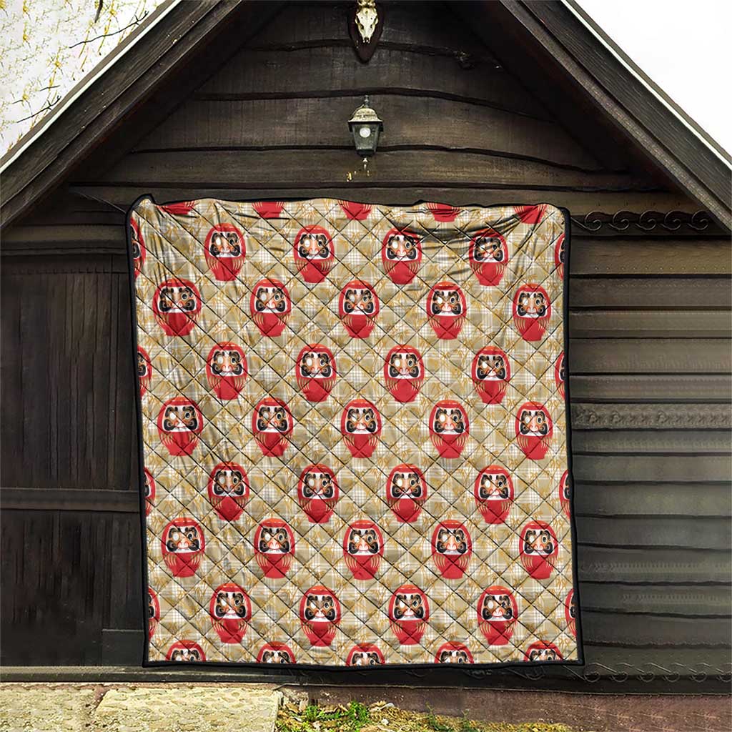 Japanese Daruma Doll Quilt Palaka With Seamless Bamboo Pattern - Polynesian Pride