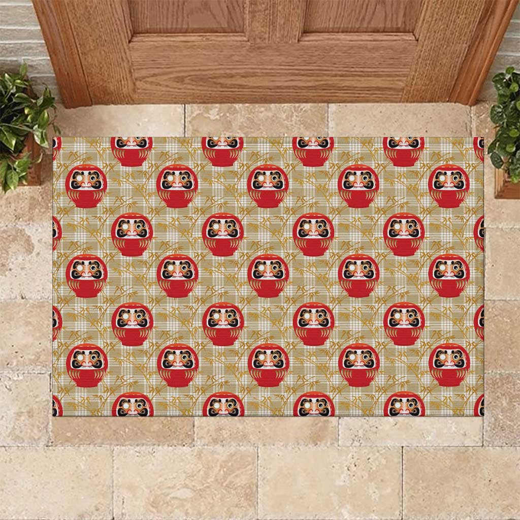 Japanese Daruma Doll Rubber Doormat Palaka With Seamless Bamboo Pattern - Polynesian Pride
