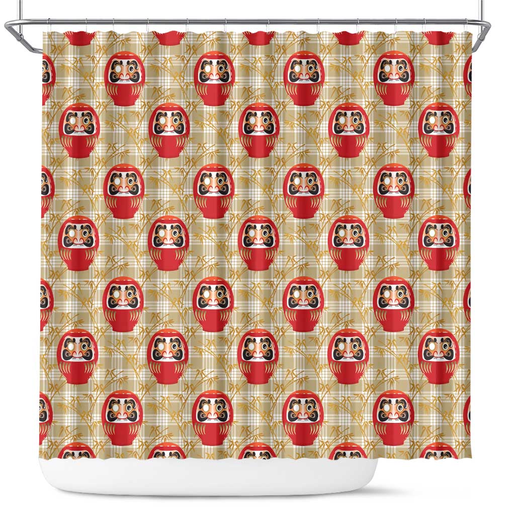 Japanese Daruma Doll Shower Curtain Palaka With Seamless Bamboo Pattern - Polynesian Pride