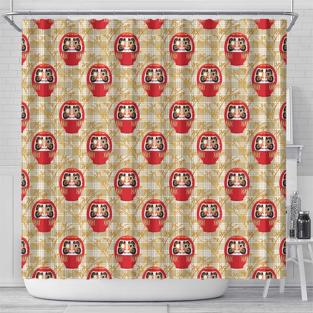 Japanese Daruma Doll Shower Curtain Palaka With Seamless Bamboo Pattern - Polynesian Pride