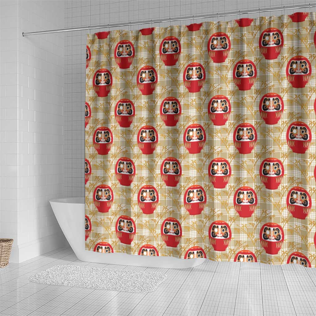 Japanese Daruma Doll Shower Curtain Palaka With Seamless Bamboo Pattern - Polynesian Pride