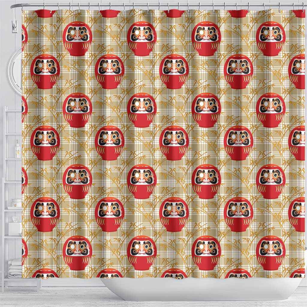 Japanese Daruma Doll Shower Curtain Palaka With Seamless Bamboo Pattern - Polynesian Pride