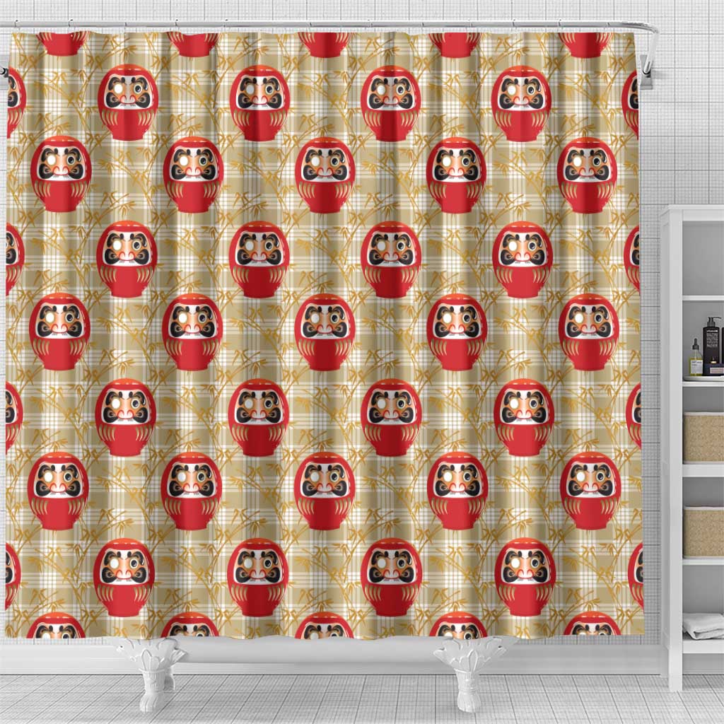 Japanese Daruma Doll Shower Curtain Palaka With Seamless Bamboo Pattern - Polynesian Pride