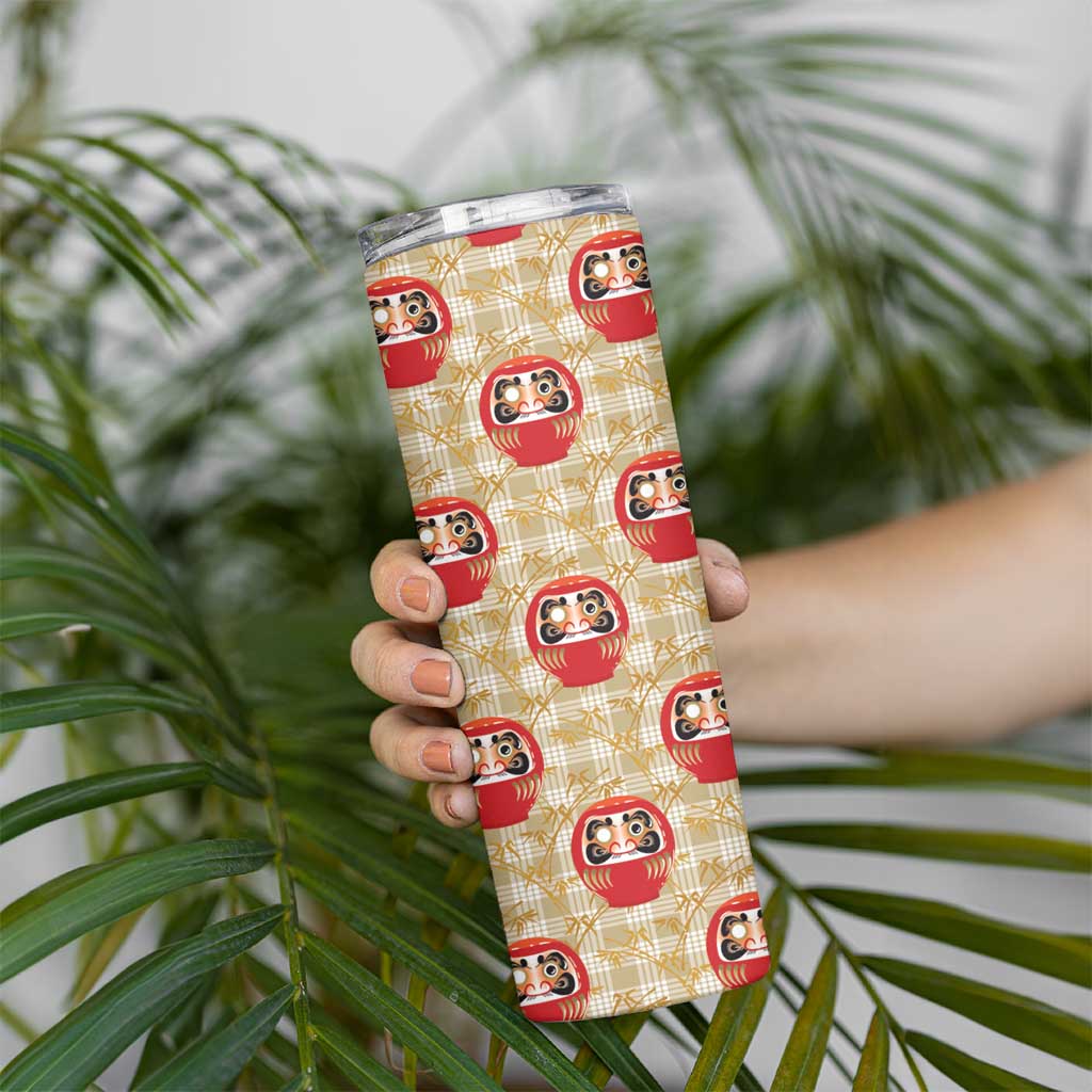 Japanese Daruma Doll Skinny Tumbler Palaka With Seamless Bamboo Pattern - Polynesian Pride
