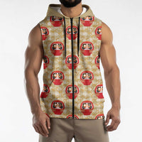 Japanese Daruma Doll Sleeveless Zip Hoodie Palaka With Seamless Bamboo Pattern - Polynesian Pride