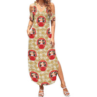 Japanese Daruma Doll Summer Maxi Dress Palaka With Seamless Bamboo Pattern - Polynesian Pride