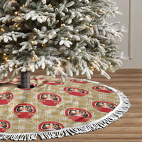 Japanese Daruma Doll Tree Skirt Palaka With Seamless Bamboo Pattern
