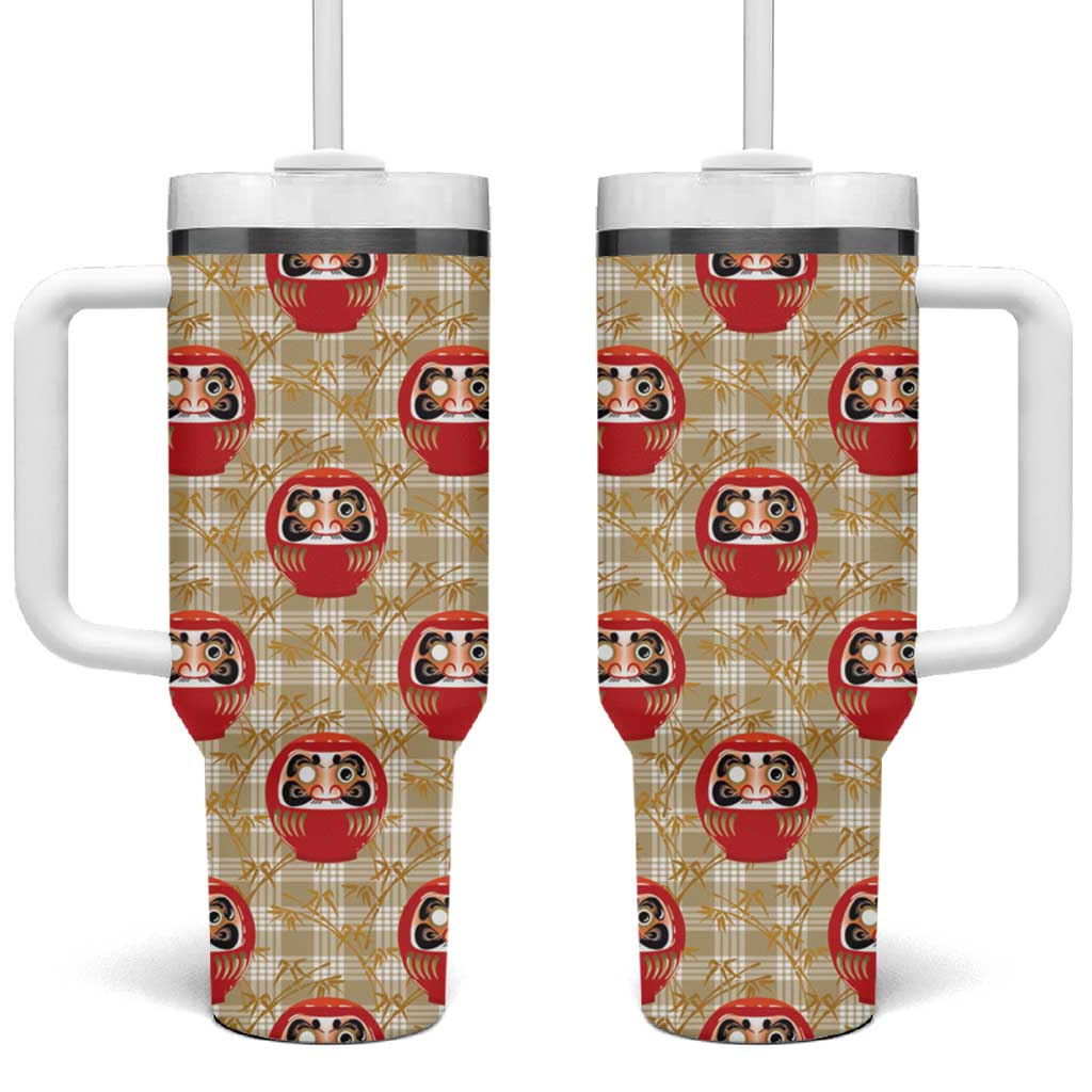 Japanese Daruma Doll Tumbler With Handle Palaka With Seamless Bamboo Pattern LT14 One Size: 40 oz Beige - Polynesian Pride