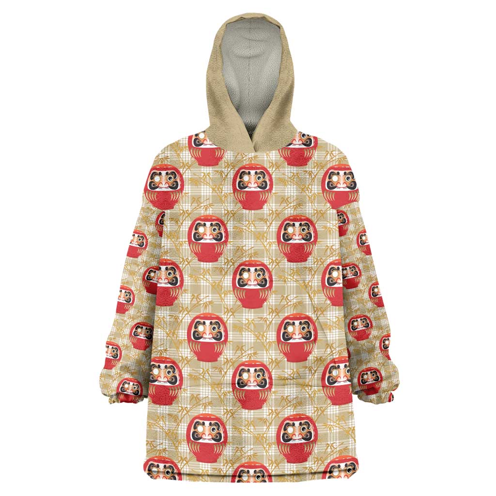 Japanese Daruma Doll Wearable Blanket Hoodie Palaka With Seamless Bamboo Pattern LT14 One Size Beige - Polynesian Pride