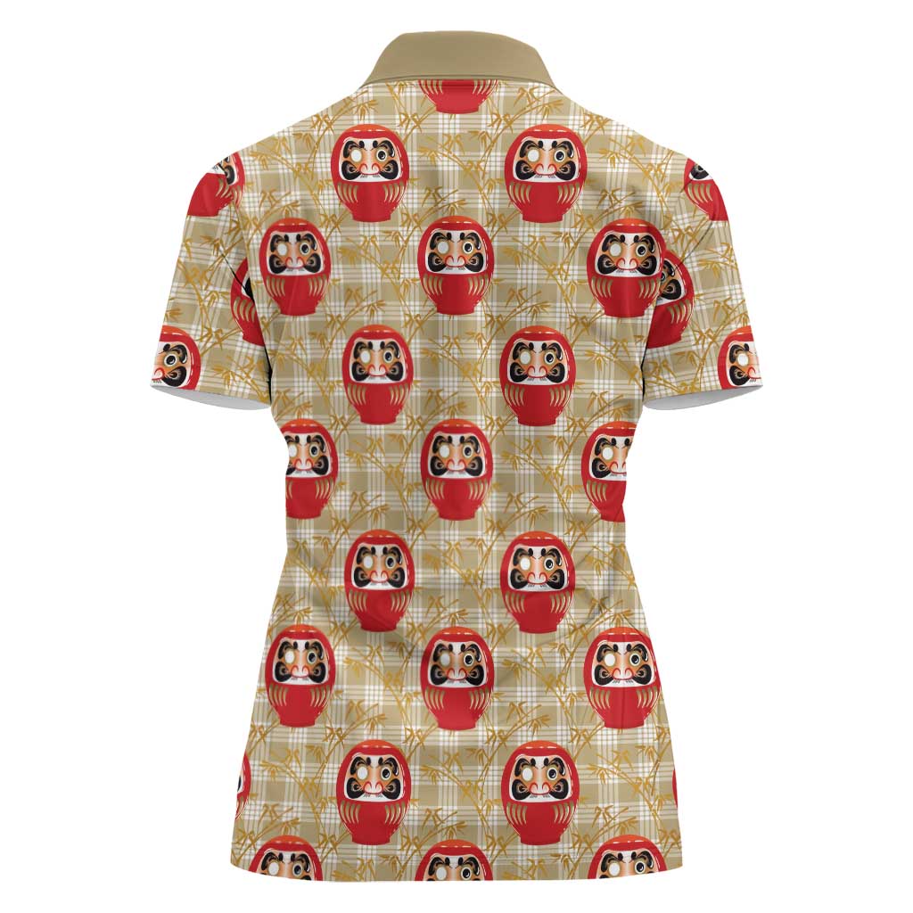 Japanese Daruma Doll Women Polo Shirt Palaka With Seamless Bamboo Pattern - Polynesian Pride