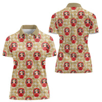 Japanese Daruma Doll Women Polo Shirt Palaka With Seamless Bamboo Pattern - Polynesian Pride