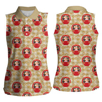 Japanese Daruma Doll Women Sleeveless Polo Shirt Palaka With Seamless Bamboo Pattern - Polynesian Pride