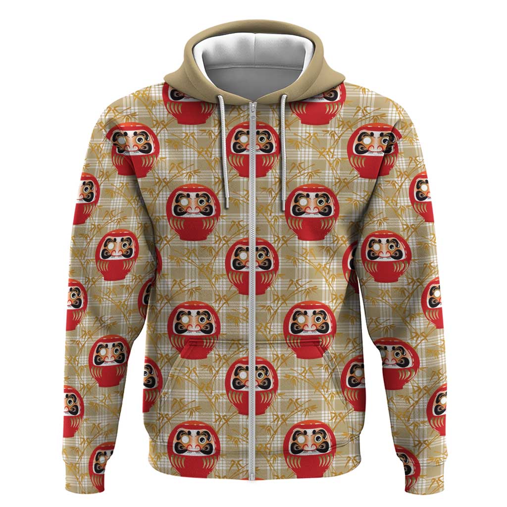 Japanese Daruma Doll Zip Hoodie Palaka With Seamless Bamboo Pattern - Polynesian Pride
