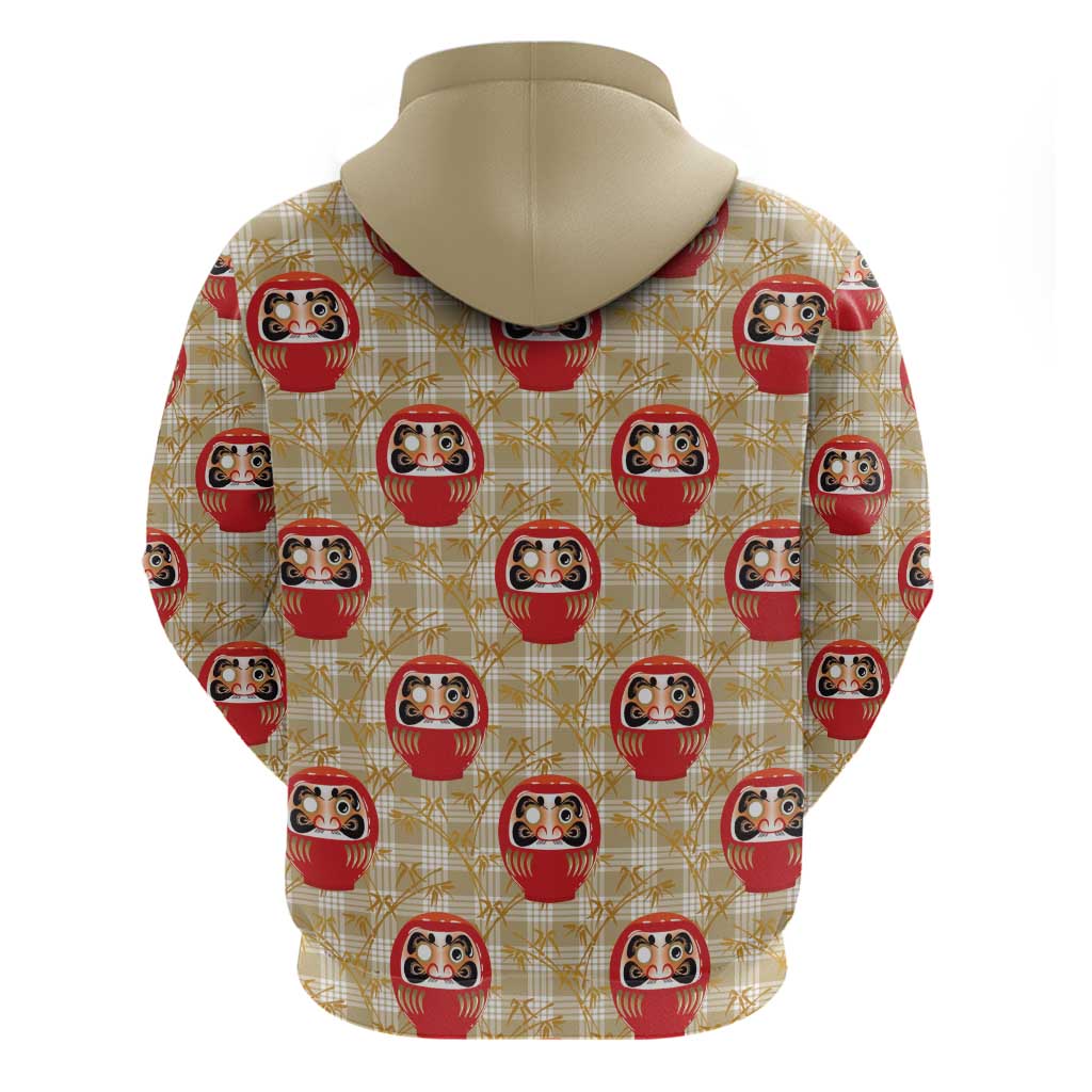 Japanese Daruma Doll Zip Hoodie Palaka With Seamless Bamboo Pattern - Polynesian Pride