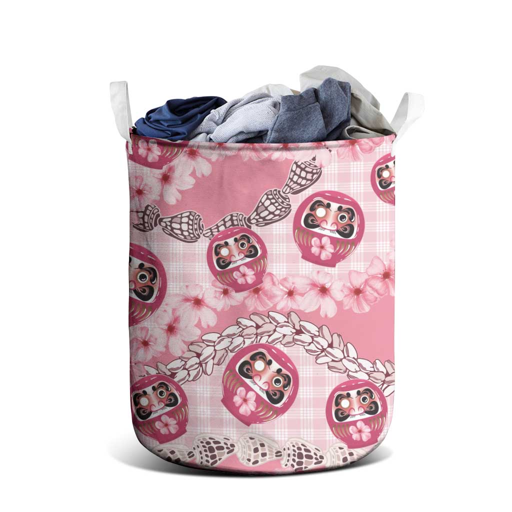 Japanese Daruma Doll Palaka Laundry Basket Cherry Blossoms With Shell Lei - Polynesian Pride