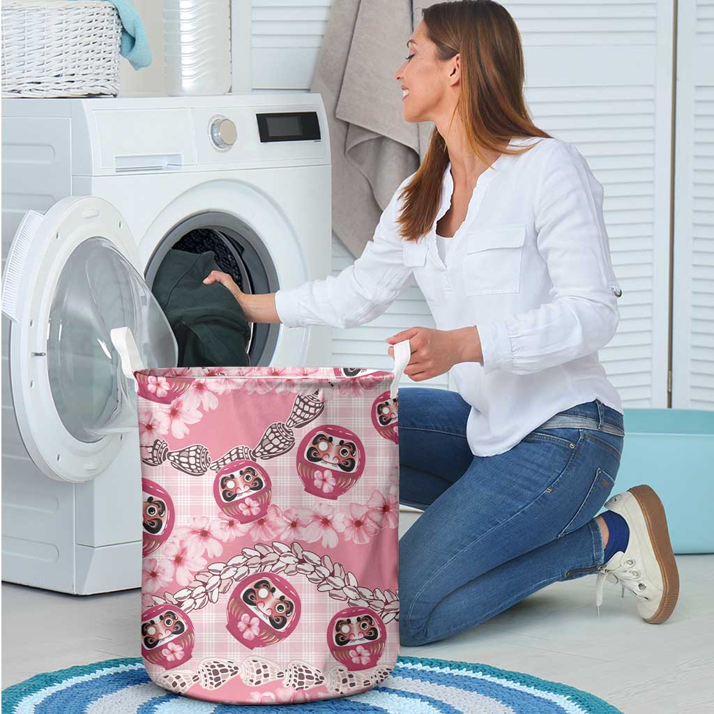 Japanese Daruma Doll Palaka Laundry Basket Cherry Blossoms With Shell Lei - Polynesian Pride