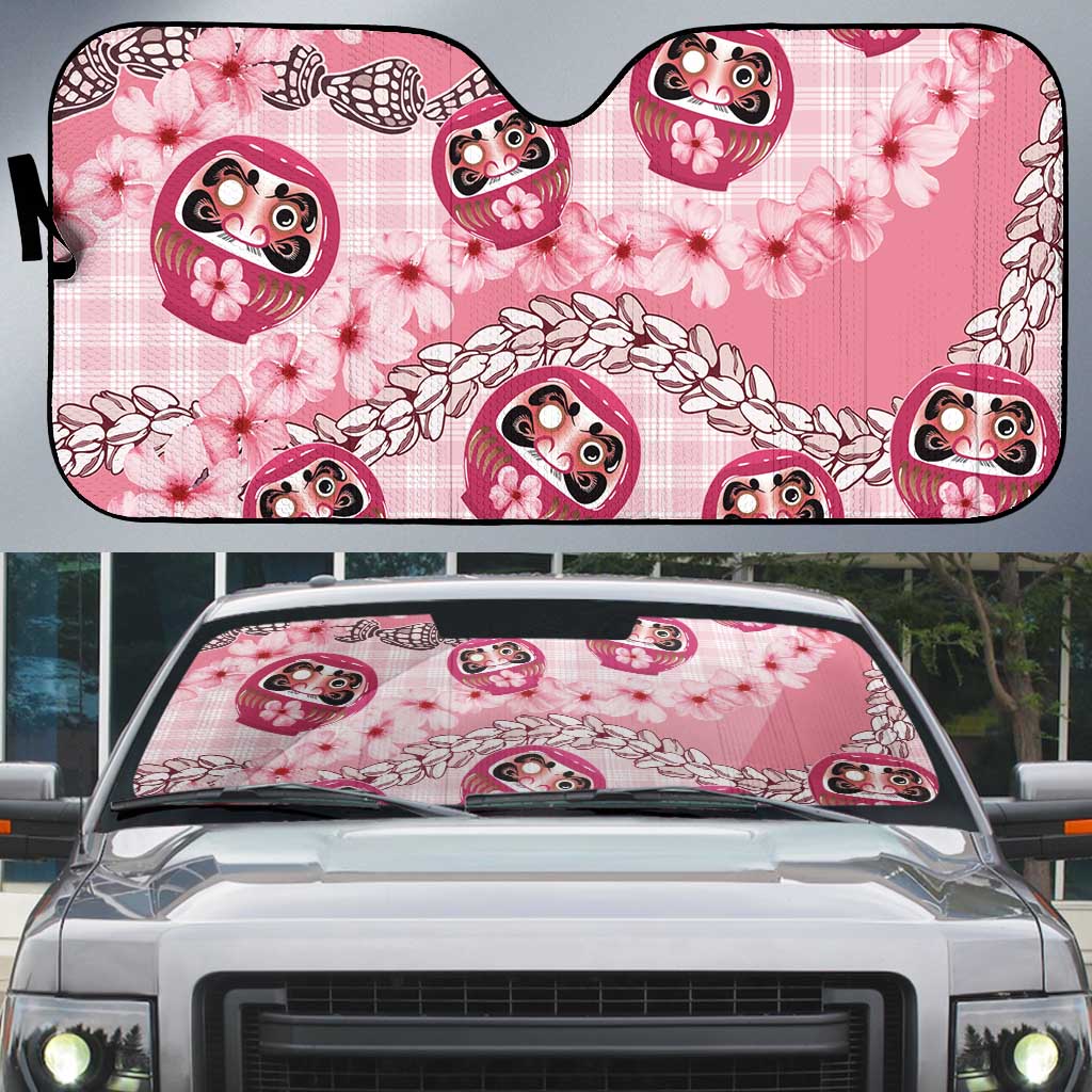 Japanese Daruma Doll Palaka Auto Sun Shade Cherry Blossoms With Shell Lei - Polynesian Pride