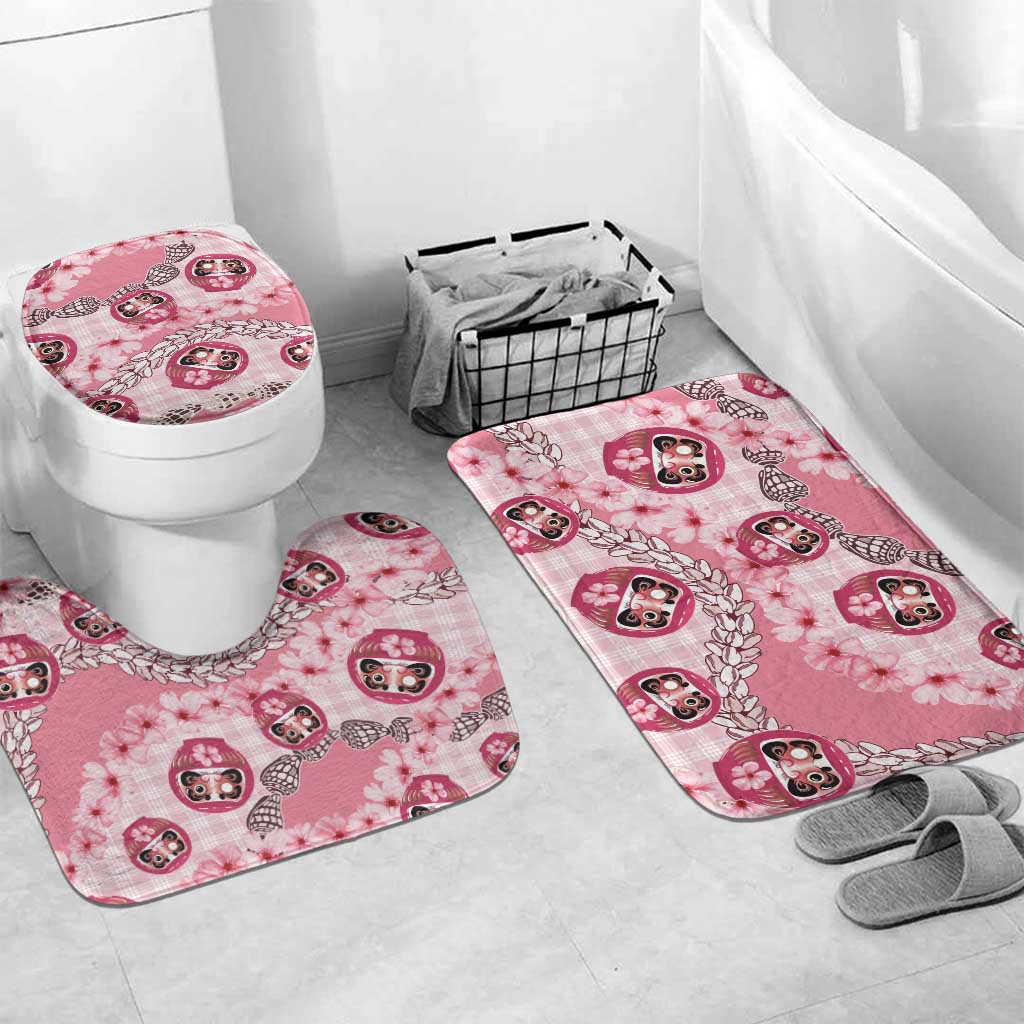 Japanese Daruma Doll Palaka Bathroom Set Cherry Blossoms With Shell Lei - Polynesian Pride