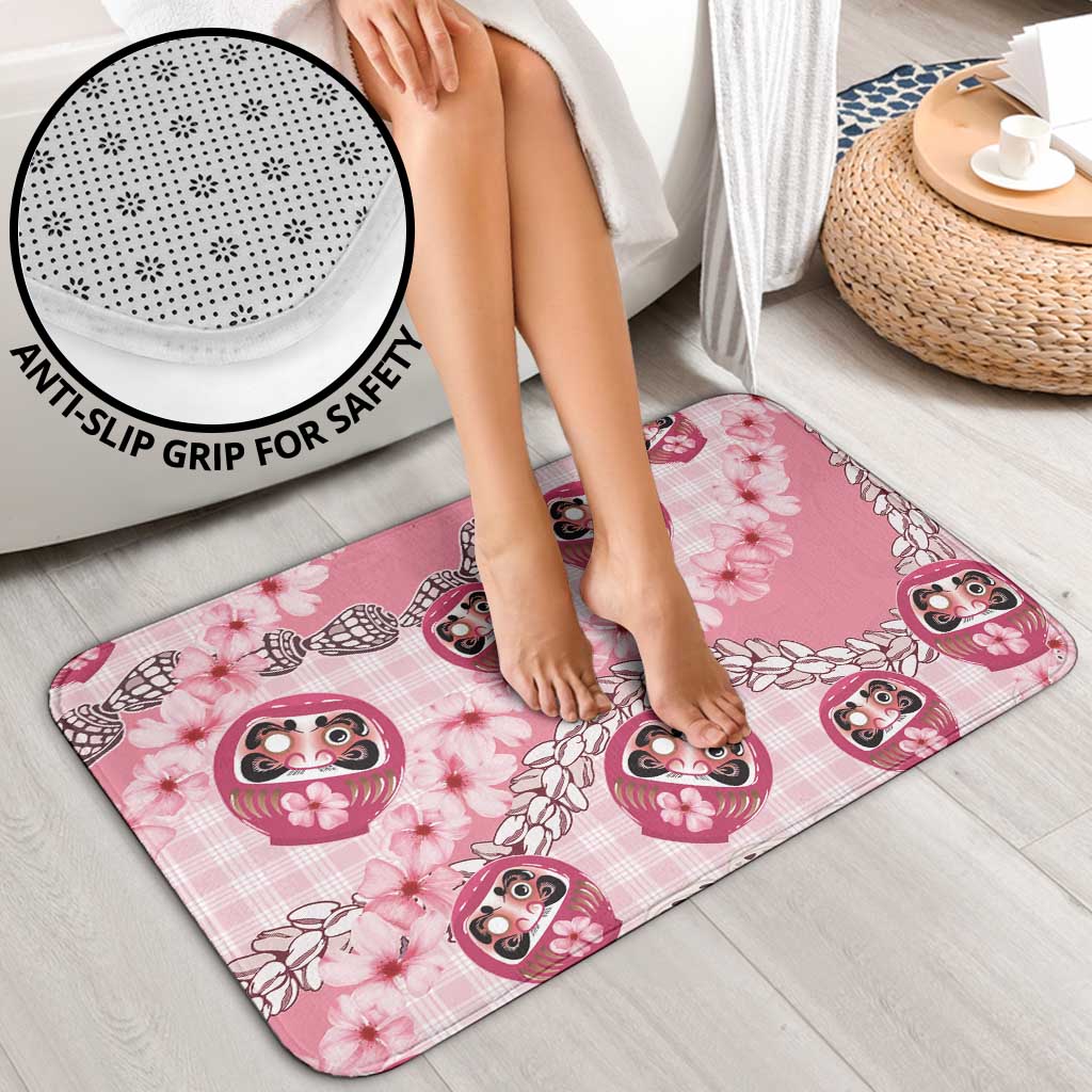 Japanese Daruma Doll Palaka Bathroom Set Cherry Blossoms With Shell Lei - Polynesian Pride