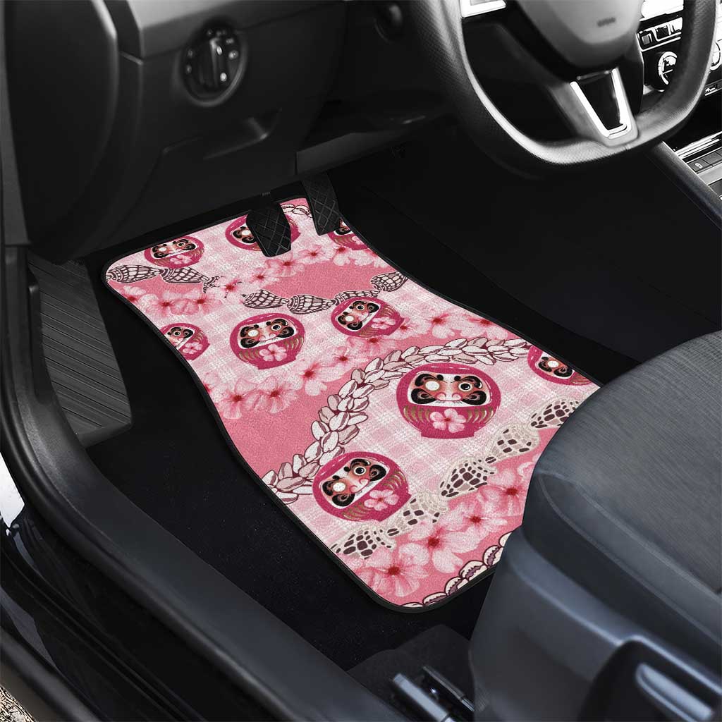 Japanese Daruma Doll Palaka Car Mats Cherry Blossoms With Shell Lei - Polynesian Pride