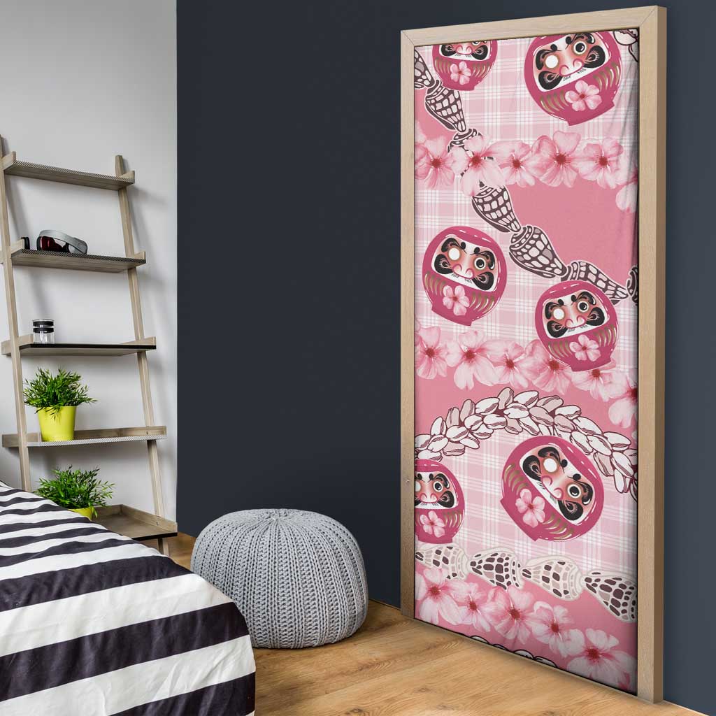 Japanese Daruma Doll Palaka Door Cover Cherry Blossoms With Shell Lei - Polynesian Pride
