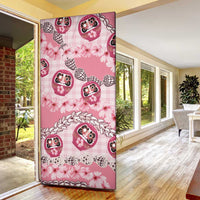 Japanese Daruma Doll Palaka Door Cover Cherry Blossoms With Shell Lei - Polynesian Pride
