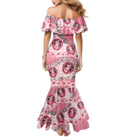 Japanese Daruma Doll Palaka Family Matching Mermaid Dress and Hawaiian Shirt Cherry Blossoms With Shell Lei - Polynesian Pride