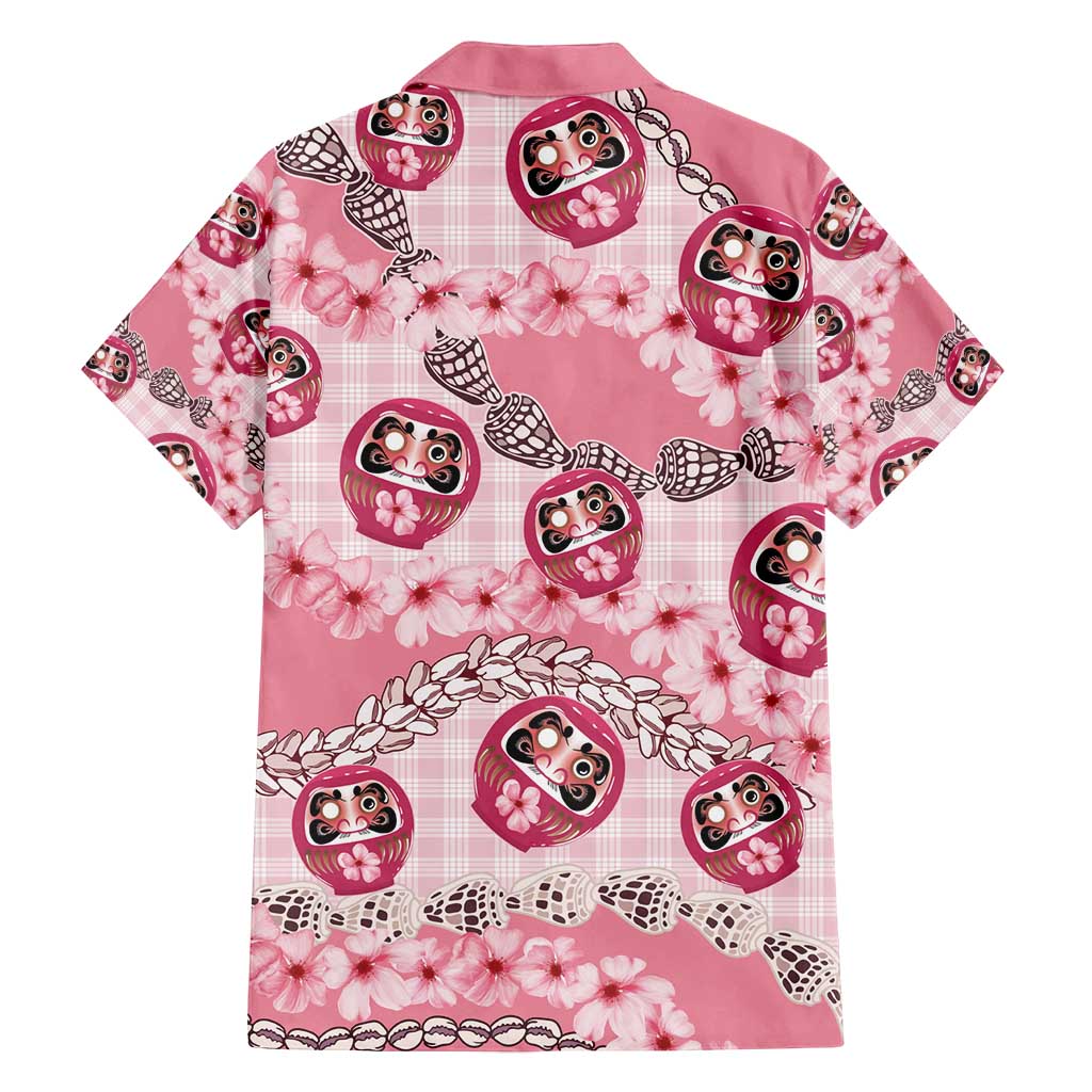 Japanese Daruma Doll Palaka Family Matching Puletasi and Hawaiian Shirt Cherry Blossoms With Shell Lei - Polynesian Pride
