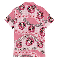 Japanese Daruma Doll Palaka Family Matching Short Sleeve Bodycon Dress and Hawaiian Shirt Cherry Blossoms With Shell Lei - Polynesian Pride