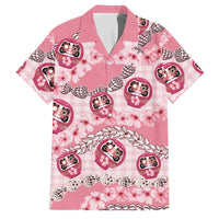 Japanese Daruma Doll Palaka Family Matching Summer Maxi Dress and Hawaiian Shirt Cherry Blossoms With Shell Lei - Polynesian Pride