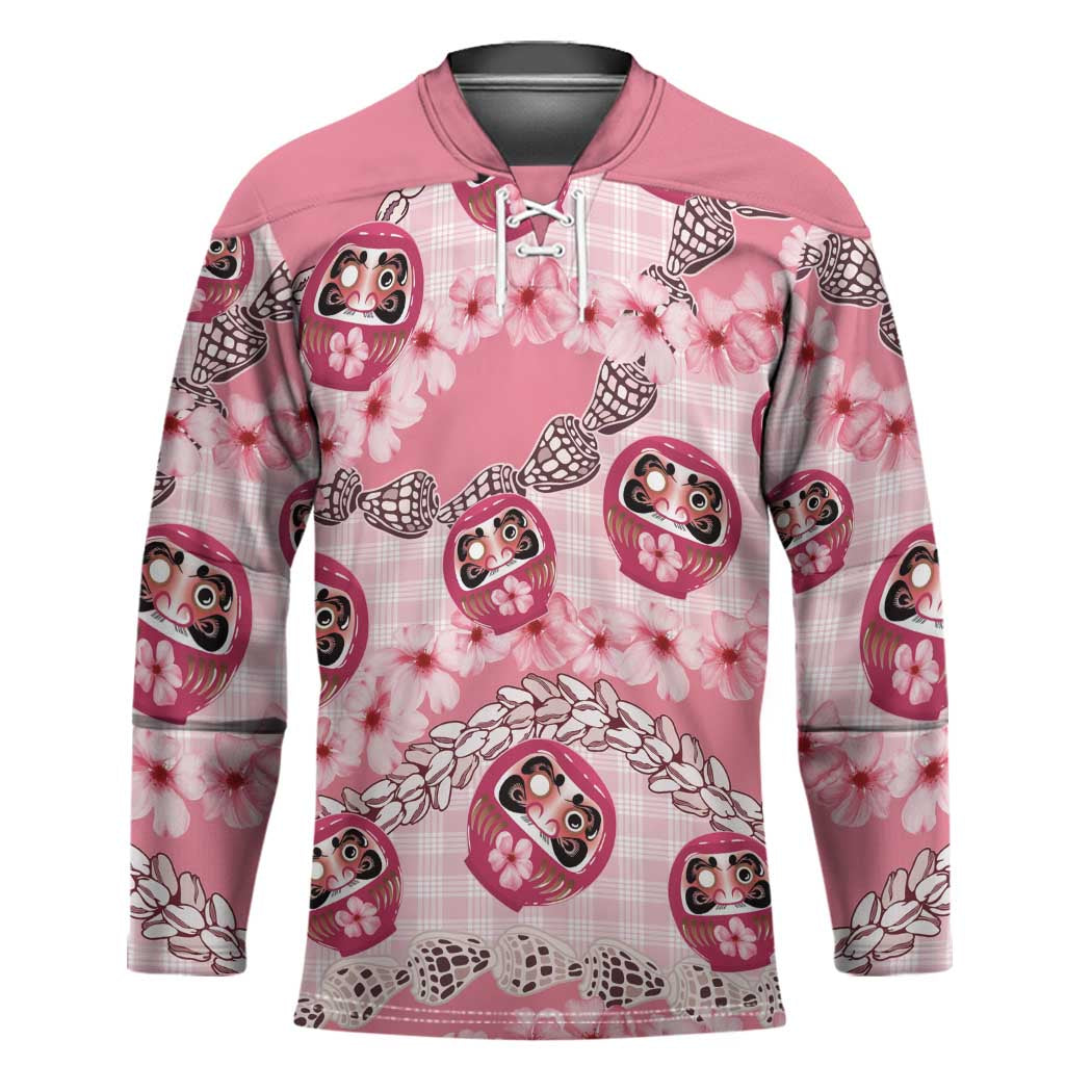 Japanese Daruma Doll Palaka Hockey Jersey Cherry Blossoms With Shell Lei - Polynesian Pride