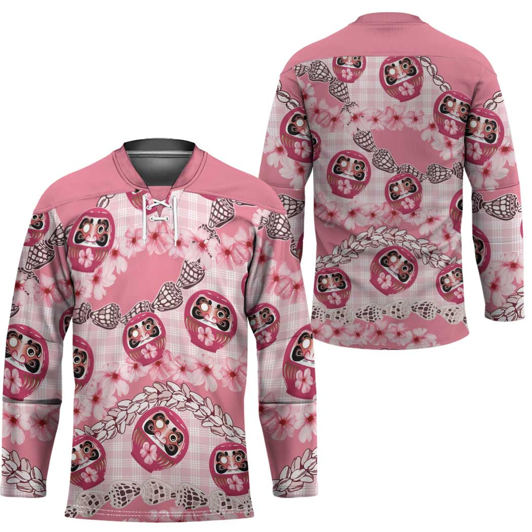 Japanese Daruma Doll Palaka Hockey Jersey Cherry Blossoms With Shell Lei - Polynesian Pride