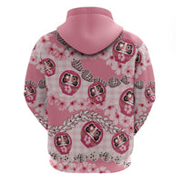 Japanese Daruma Doll Palaka Hoodie Cherry Blossoms With Shell Lei - Polynesian Pride