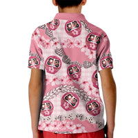 Japanese Daruma Doll Palaka Kid Polo Shirt Cherry Blossoms With Shell Lei - Polynesian Pride