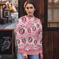 Japanese Daruma Doll Palaka Ugly Christmas Sweater Cherry Blossoms With Shell Lei