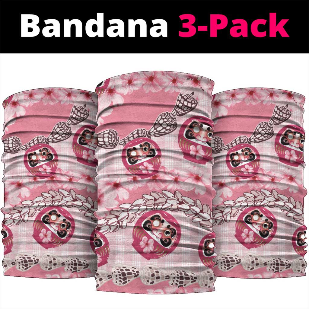 Japanese Daruma Doll Palaka Neck Gaiter Cherry Blossoms With Shell Lei - Polynesian Pride