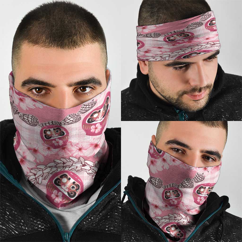 Japanese Daruma Doll Palaka Neck Gaiter Cherry Blossoms With Shell Lei - Polynesian Pride