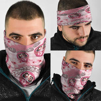 Japanese Daruma Doll Palaka Neck Gaiter Cherry Blossoms With Shell Lei - Polynesian Pride