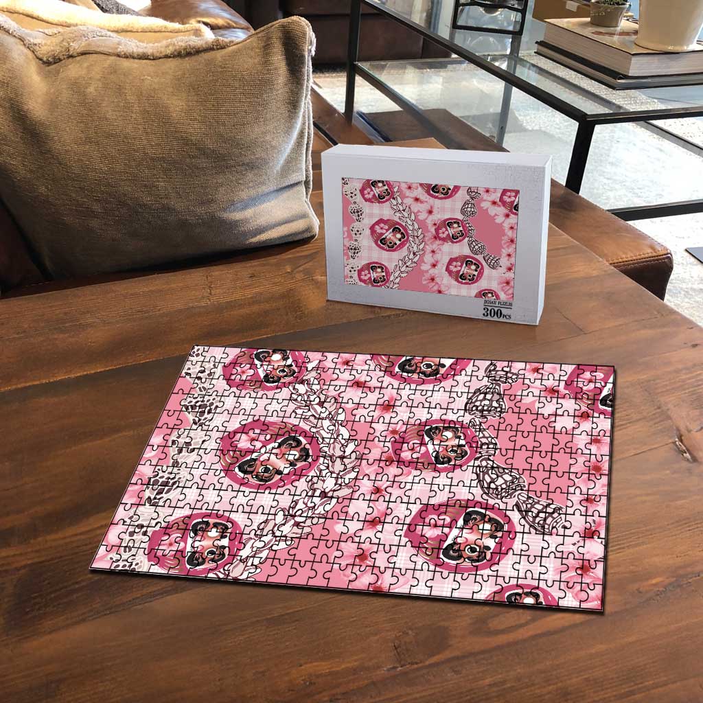 Japanese Daruma Doll Palaka Puzzle Cherry Blossoms With Shell Lei - Polynesian Pride