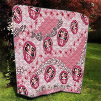 Japanese Daruma Doll Palaka Quilt Cherry Blossoms With Shell Lei - Polynesian Pride