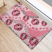 Japanese Daruma Doll Palaka Rubber Doormat Cherry Blossoms With Shell Lei - Polynesian Pride