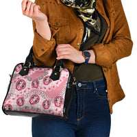 Japanese Daruma Doll Palaka Shoulder Handbag Cherry Blossoms With Shell Lei - Polynesian Pride