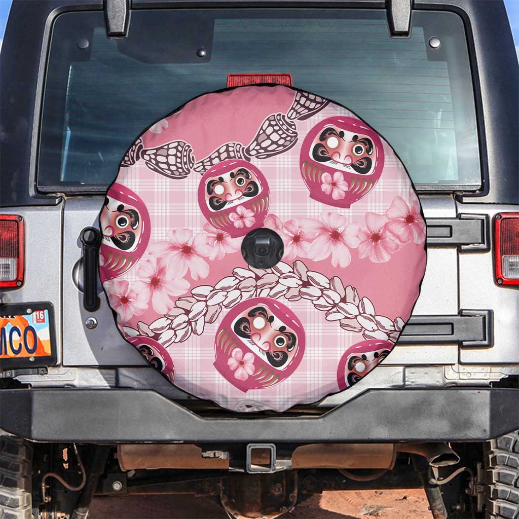 Japanese Daruma Doll Palaka Spare Tire Cover Cherry Blossoms With Shell Lei - Polynesian Pride