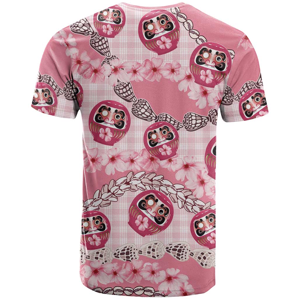 Japanese Daruma Doll Palaka T Shirt Cherry Blossoms With Shell Lei - Polynesian Pride