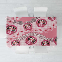 Japanese Daruma Doll Palaka Tablecloth Cherry Blossoms With Shell Lei - Polynesian Pride